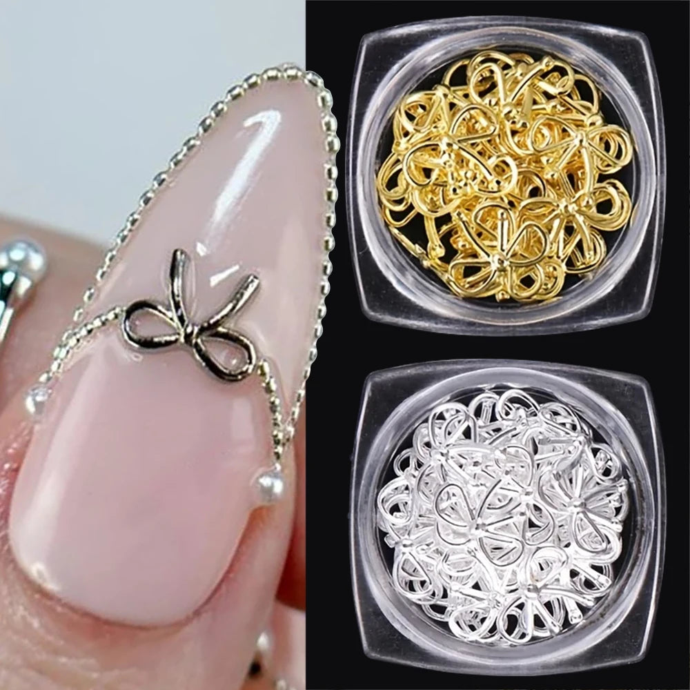 30pcs Gold Alloy Bowknot Nail Art Decoration Charms 3D Luxury Y2K Bow Nail Art Supplies DIY Christmas Press On Nail Design Suppl
