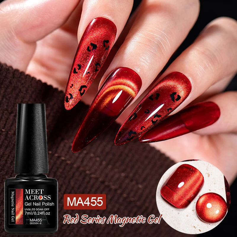 7ml Red Series Cat Magnetic Gel Nail Polish Sparkle Glitter Semi Permanent Nail Art UV Gel Varnish Manicure For Valentines Nails