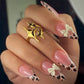 24Pcs Pink French Style Fake Nails 3D Bowknot Designs Short Square Press on Nails Sweet Korean Fashion False Nail for Women Girl