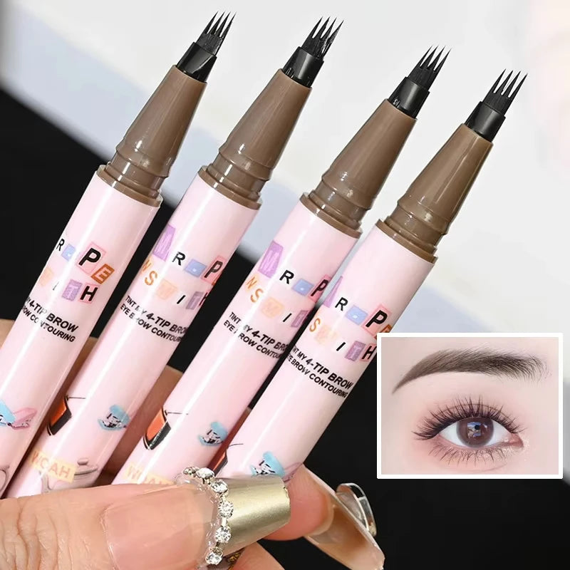 4 Colors Waterproof Eyebrow Pen with 4-Fork Tip – Long-Lasting, Natural Dark Brown Liquid Brow Enhancer