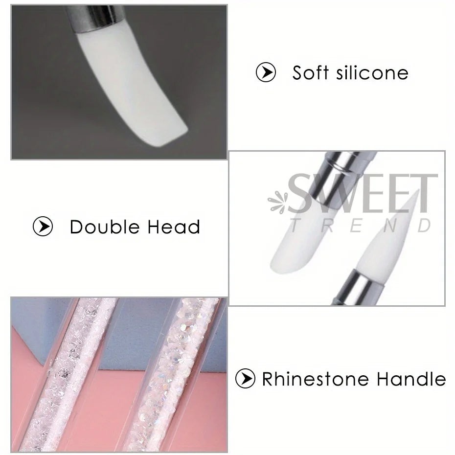 Double Head Silicone Nail Art Pen Carving Flower Sculpting Pen Adjustable Glue Stick Embossing Brush Professional Manicure Tools
