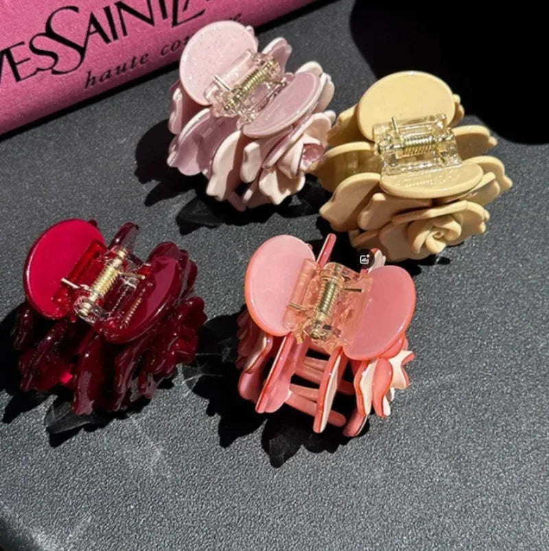 New French Three-dimensional Camellia Hair Claw Acetate Elegant Flower Crab Hair Clips Hair Accessories Headdress for Women Girl