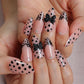 24Pcs Pink French Style Fake Nails 3D Bowknot Designs Short Square Press on Nails Sweet Korean Fashion False Nail for Women Girl