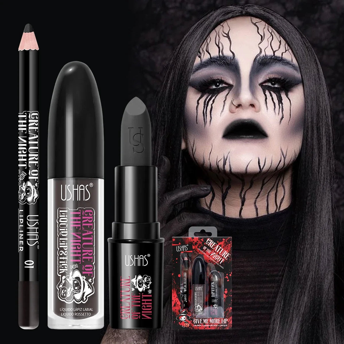 Long Lasting Velvet Lipstick Set Matte Non Transfer Waterproof Lip Gloss Liner Combo High Color Intensity Halloween Makeup