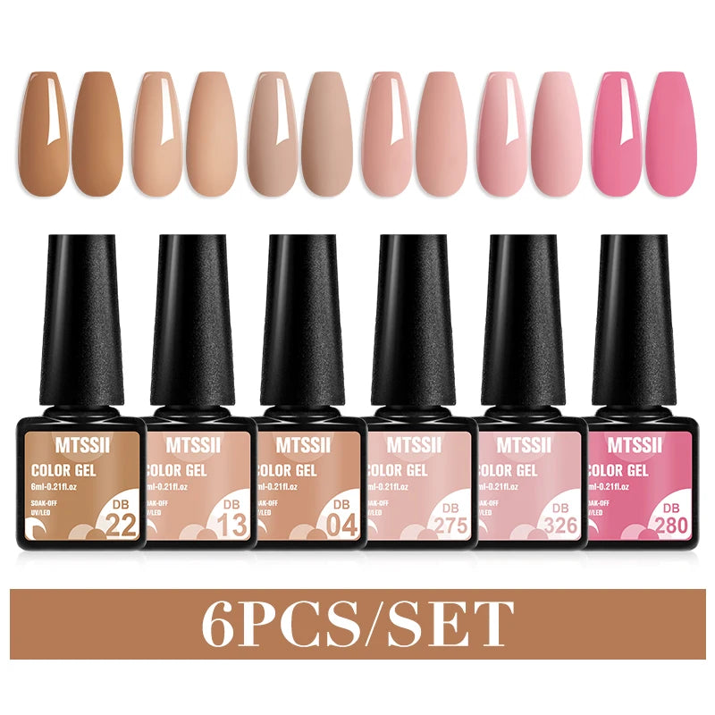 Mtssii 6PCS/Set Sparkly Nude Pink Gel Nail Polish Glitter Semi Permanent Nail Art LED UV Soak Off Gel Varnish Nail Supplies