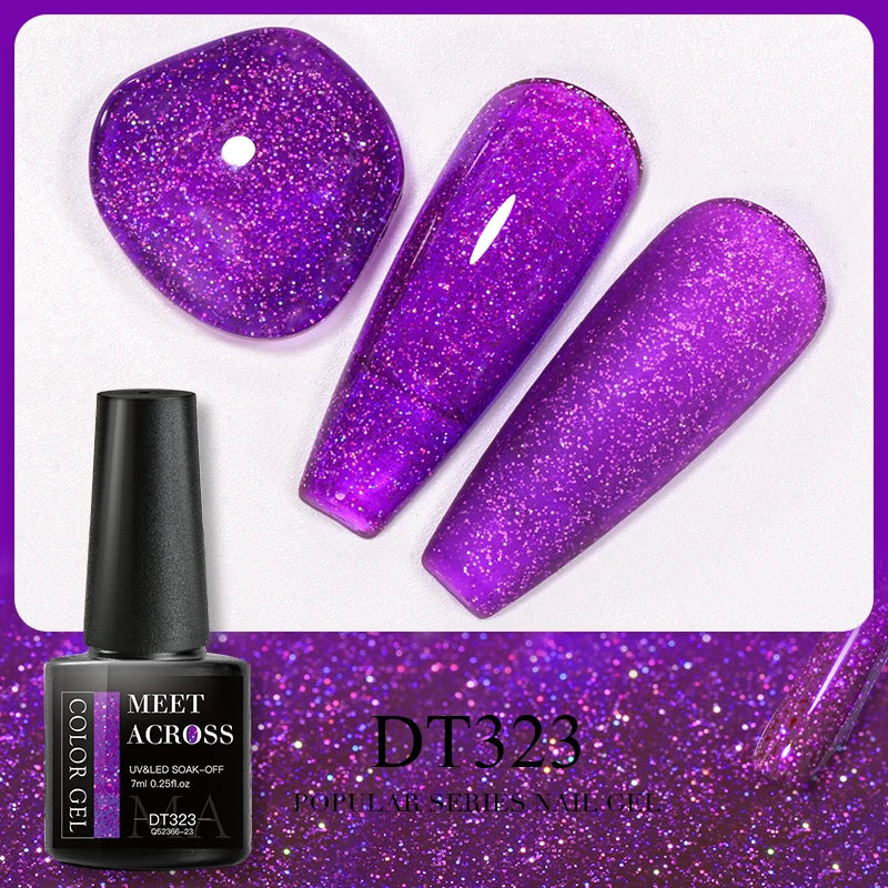 MEET ACROSS 7ml 140 Colors Glitter Gel Nail Polish Fluorescent Laser Semi Permanent Soak Off Nail Art UV Gel Varnish Manicure
