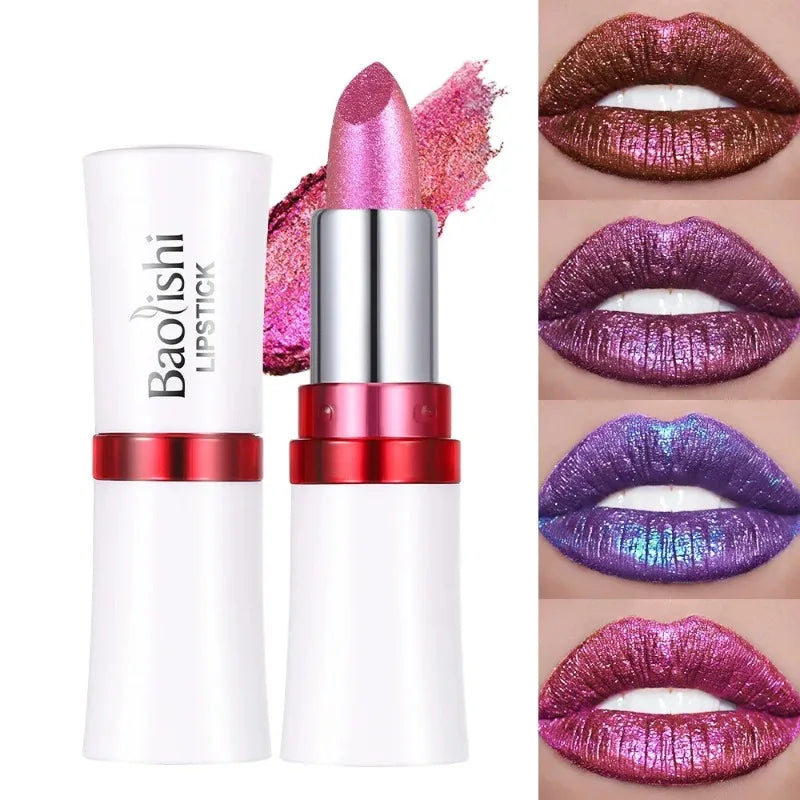Metallic Lipstick Blue Purple Chameleon Lipstick Glitter Diamond Shimmer Color Changing Lip Gloss Pearl Shine Charming Makeup