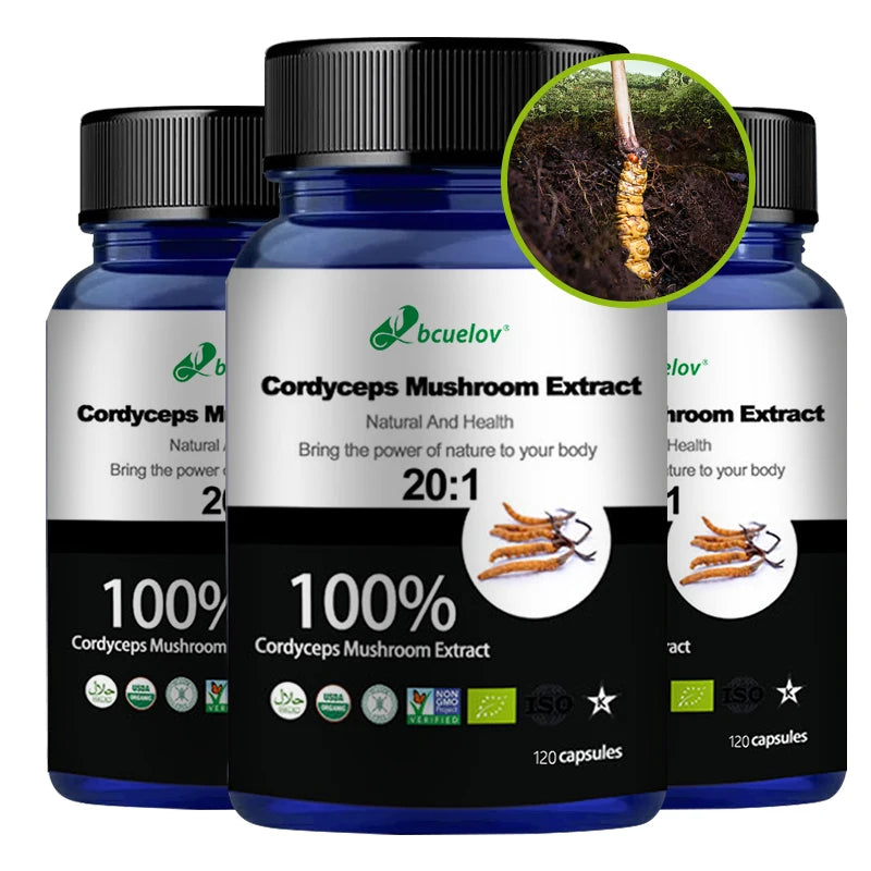 Pure Cordyceps Mushroom Extract Supplement - Improve Energy, Respiratory, Immune, Kidney Health Support, Vegetarian Capsules