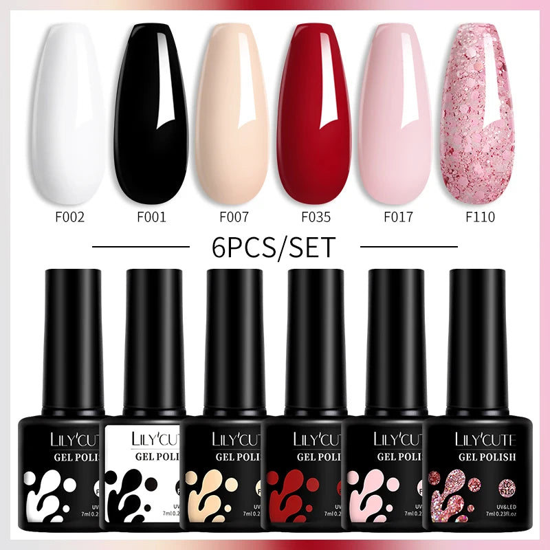 LILYCUTE 6PCs/Set Gel Nail Polish Set Kit Glitter Nail Gel Sequin Vernis Semi Permanent For Manicure Varnish UV LED Nail Art Gel