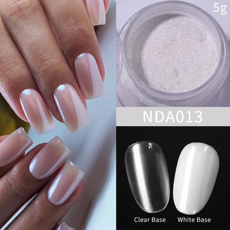NICOLE DIARY 5g Aurora Pearl White Pink Nail Powder Pigments Metallic Rubbing Dust Moonlight Effect Nail Arts Decoration