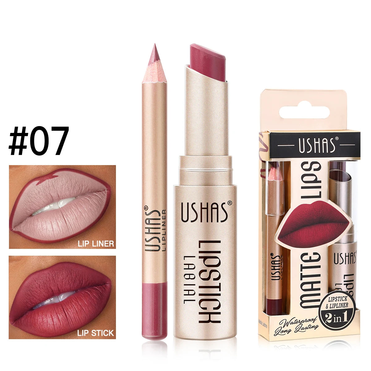 USHAS 12 Color Matte Lipstick Set Long-lasting Waterproof Lipstick + Lip Liner Set Easy Coloring Non-Stick Cup Lip Makeup Suit