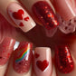 24Pcs Short Square Coffin False Nails Square Fake Nails with Glue French Glitter Wearable Acrylic Nails Set Press on Nail Tips
