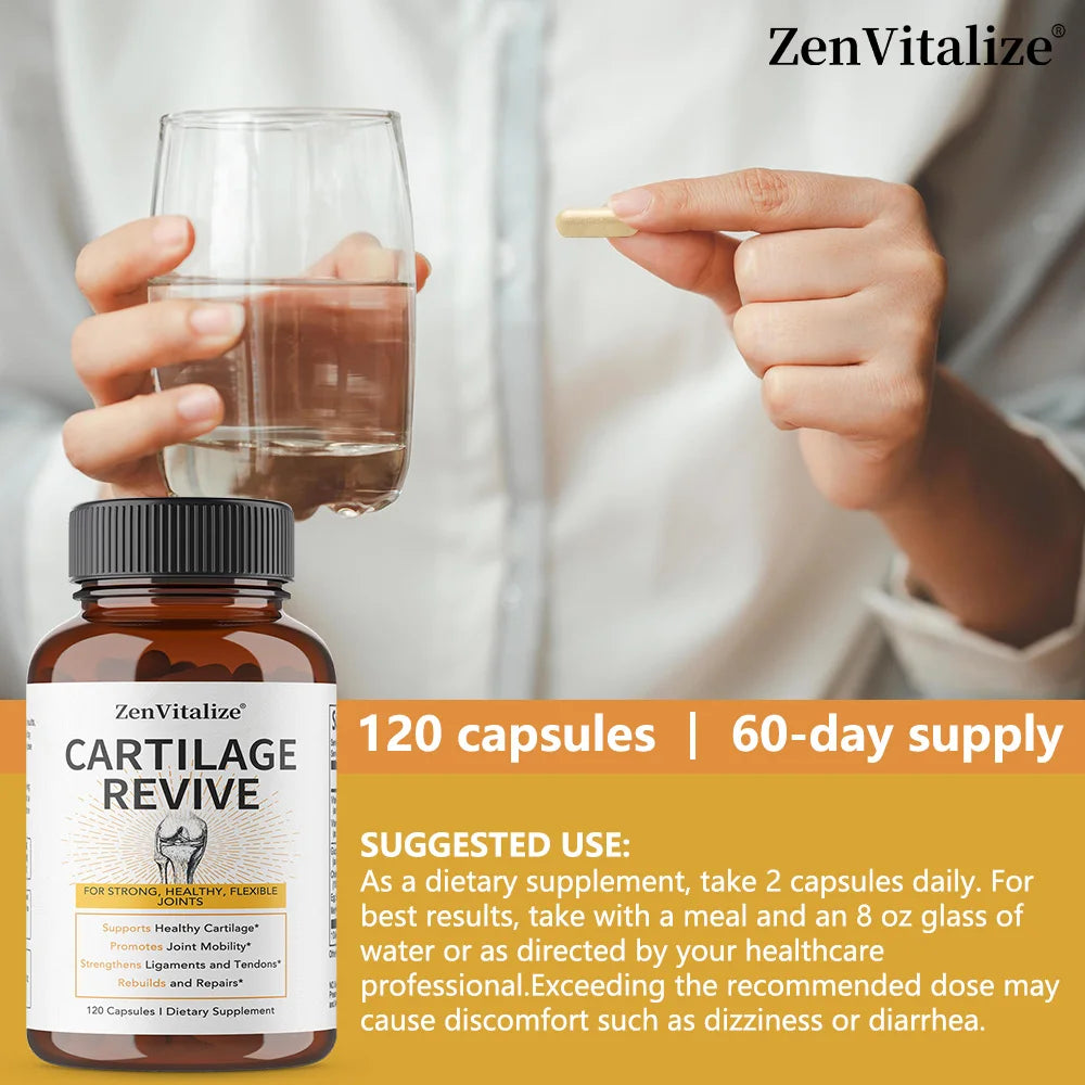 Cartilage Revive + Joint Support Supplement for Men and Women with Type II Collagen,D-Glucosamine Sulfate, MSM, Vitamin D3,C