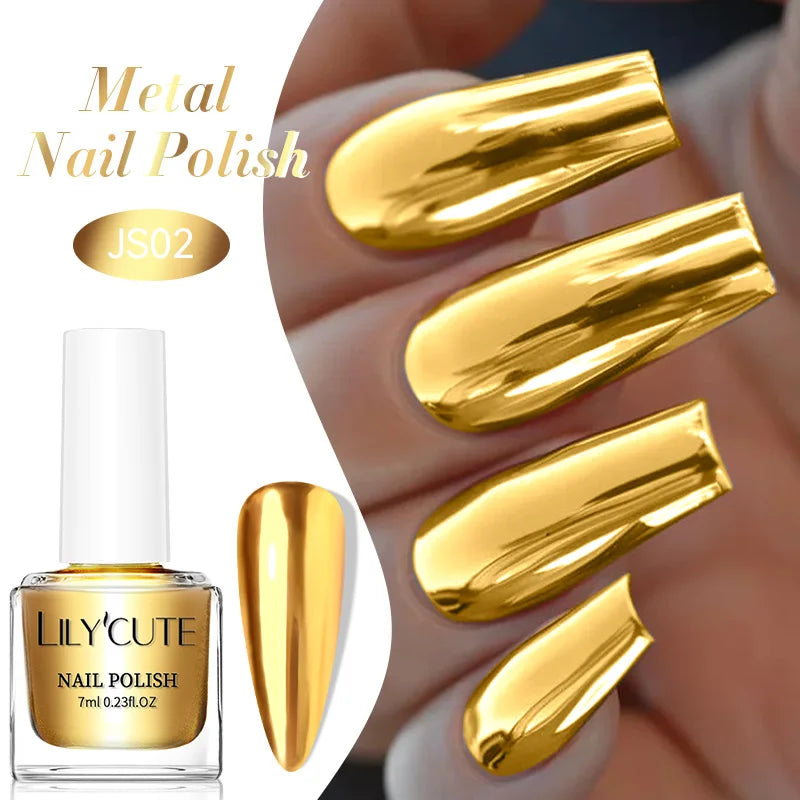 LILYCUTE 7ml  Mirror Metallic Nail Polish No Need of UV LED Lamp Nail Supplies Vernis Red Purple Mirror Effect for Nails