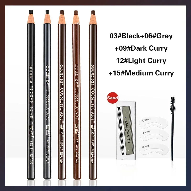 5pcs Professional Waterproof Microblading-Style Eyebrow Pencils – Long-Lasting, Smudge-Proof, Natural Tint Makeup Enhancers