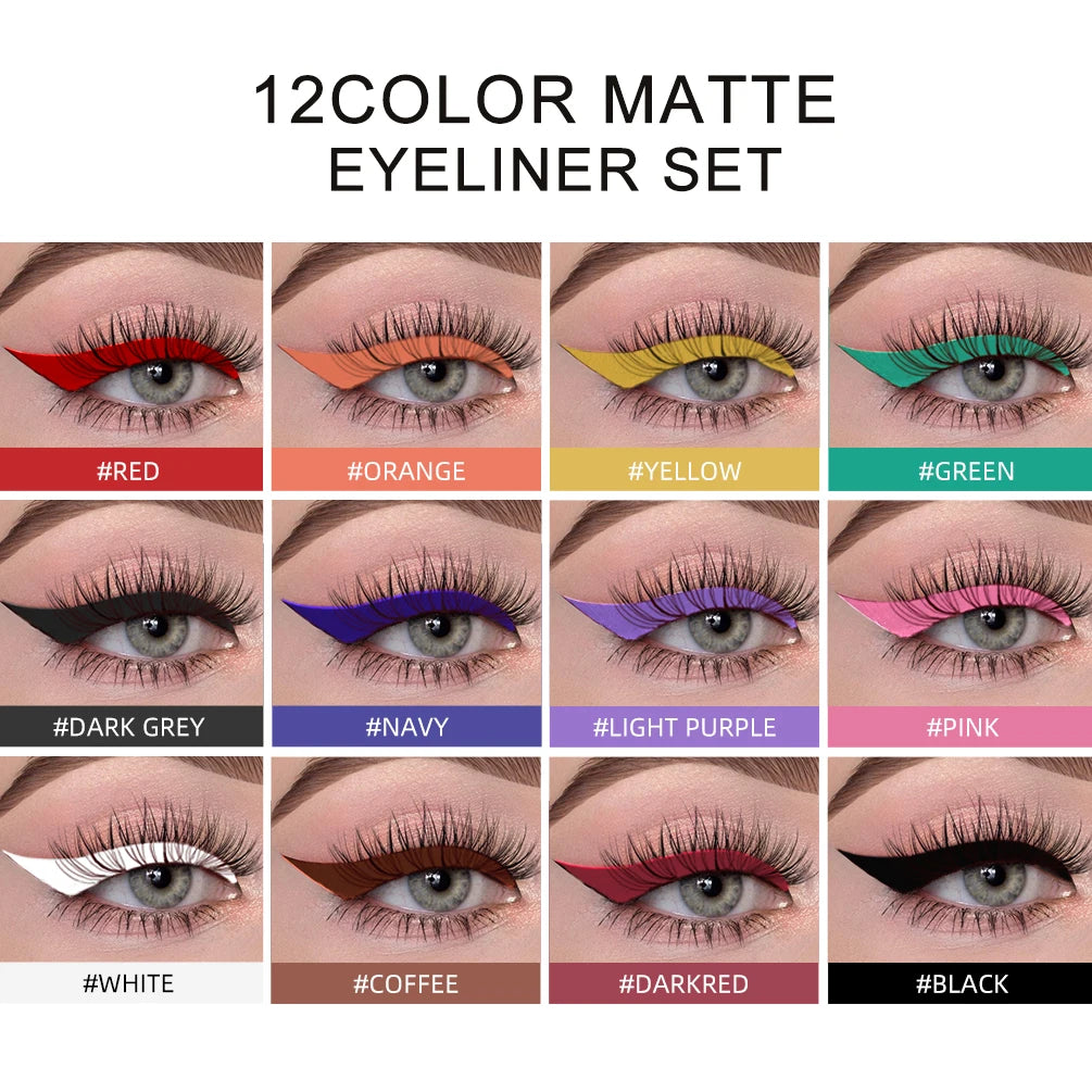 QIBEST Colored Eyeliner Set Waterproof Eyeliner Pencil Long Lasting Matte Eye Liner Makeup Colorful Liner Eyes Cosmetics Kits
