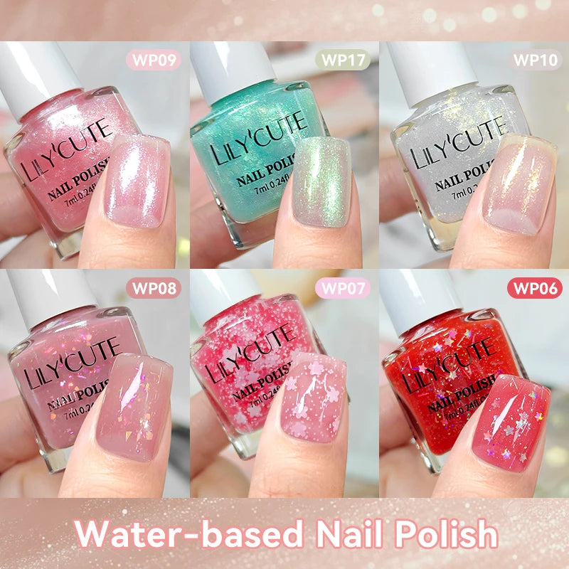 LILYCUTE 7ml Water-Based Glitter Nail Polish Long Lasting Quick Drying No Need of Lamp to Cure Nail Supplies For Nail Manicure