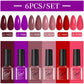 LILYCUE 6Pcs/Set Red Nude Glitter Gel Nail Polish Gorgeous Full Coverage Soak Off UV Gel Nail Art Base Top Coat Gel Polish Kits