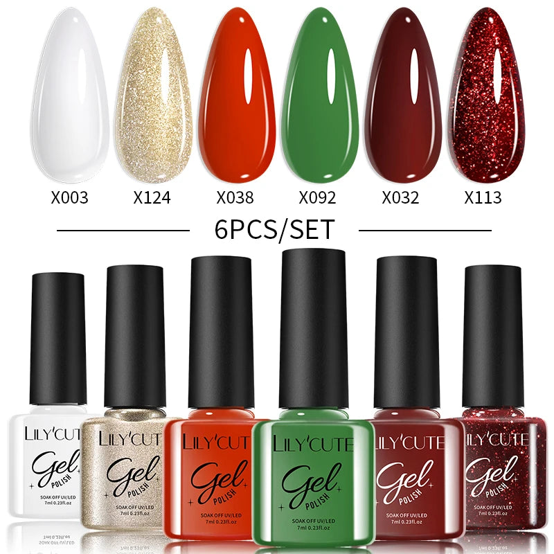 LILYCUTE 6PCs/Set Gel Nail Polish Set Kit Glitter Nail Gel Sequin Vernis Semi Permanent For Manicure Varnish UV LED Nail Art Gel