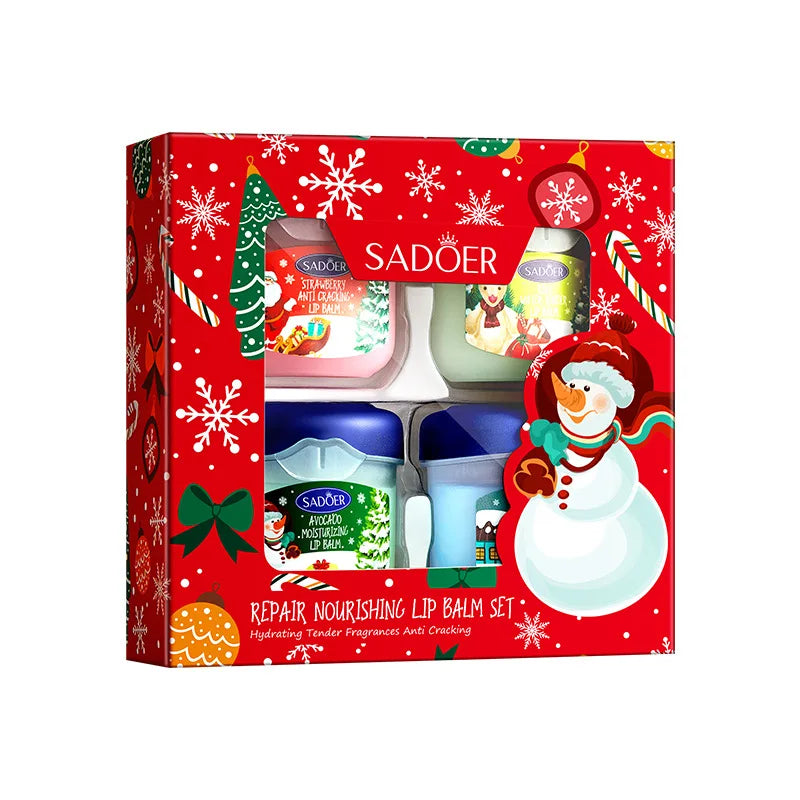 3/4pcs SADOER Christmas Set Brightening Lip Balm Moisturizing Anti Cracking Hydrating Repair Nourishing Lipstick Skin Care