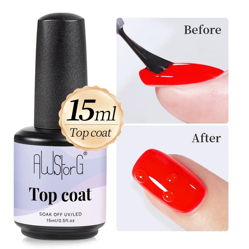 AWStorG 15ML Super Top Coat  Function Gel No Wipe Matte Top Gel Transparent Soak Off  UV LED NailArt Manicure Gel Varnish Primer