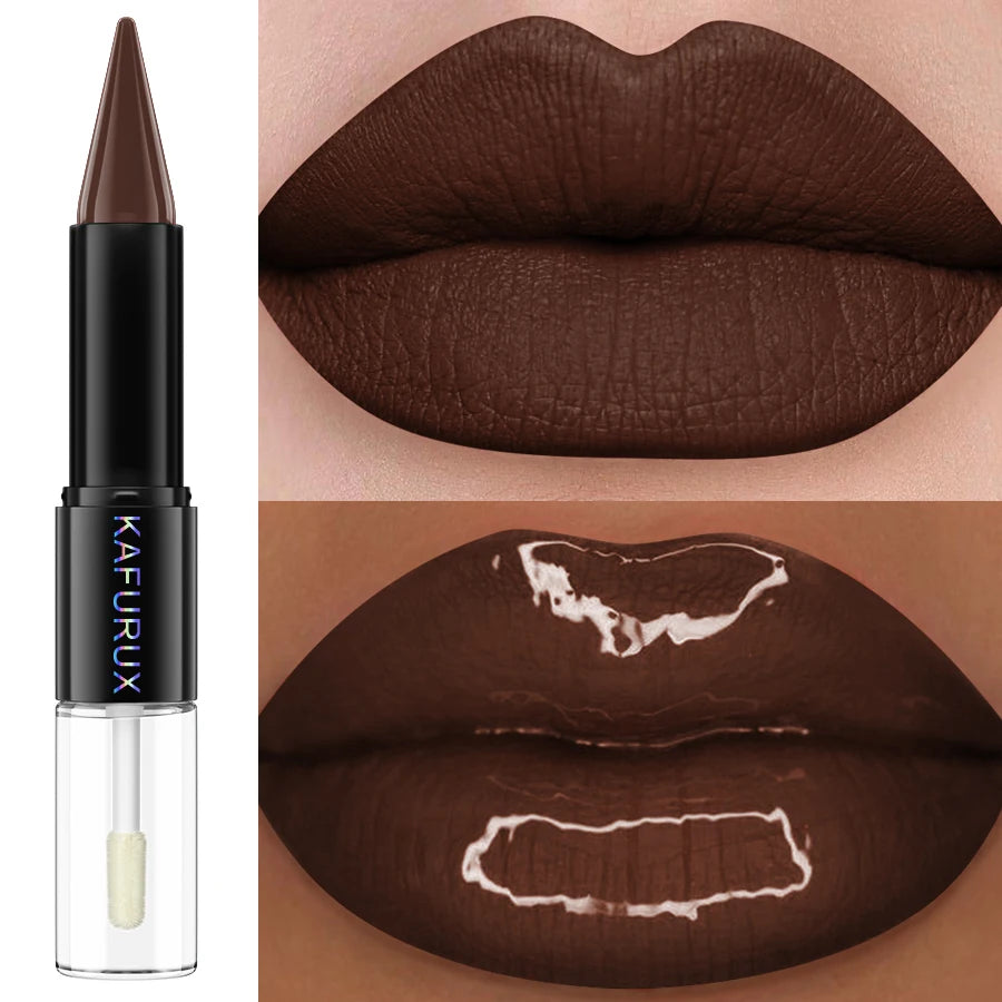 1PC Waterproof 2 In 1 Double Head Lipstick Lip Coat Set  Long Lasting Coat 24HR Makeup Gifts Lip Tint Plumper Lip Oil Lip Glaze