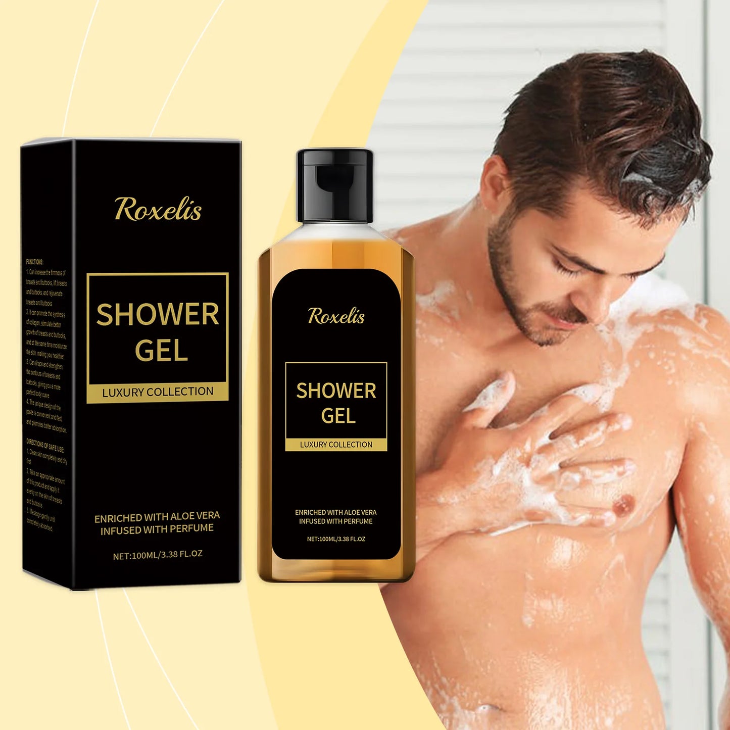 Roxelis Men Shower Wash Pheromone Perfume Shower Gel 100ml Pheromone Shower Gel Aloe Shower Gel Unisex Long-Lasting Freshness