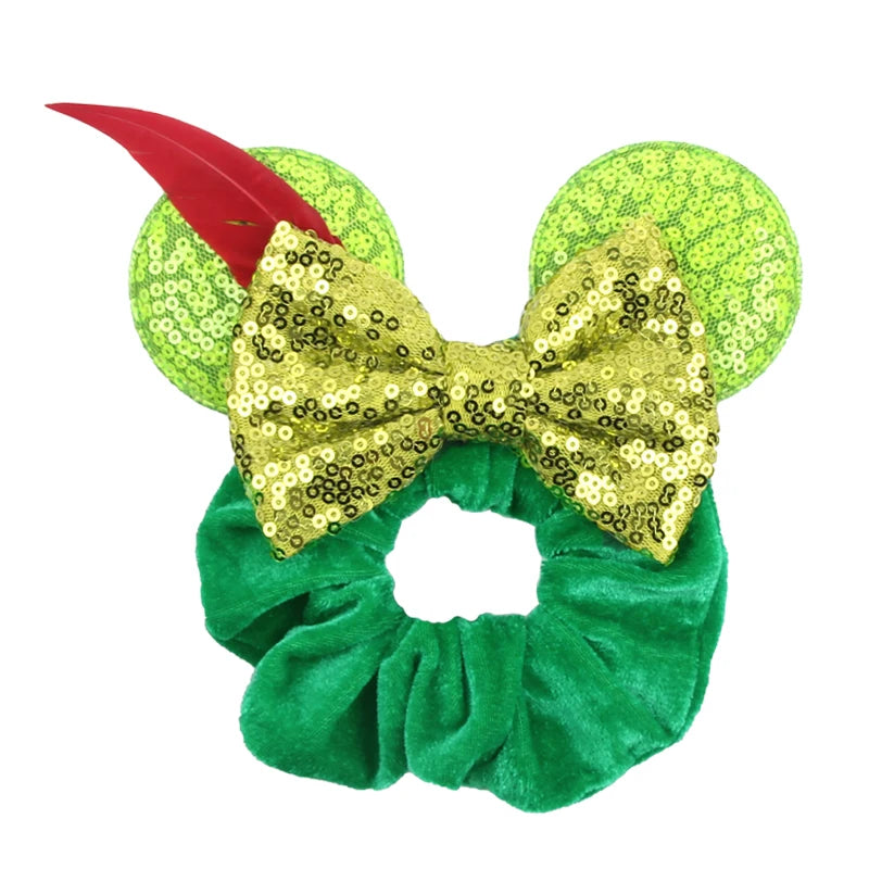 Disney Mouse Ears Velvet Scrunchies Hairband Women Elastic Ponytail Holder Girls Sequin Bow 2023 Kids Party DIY Hair Accessories