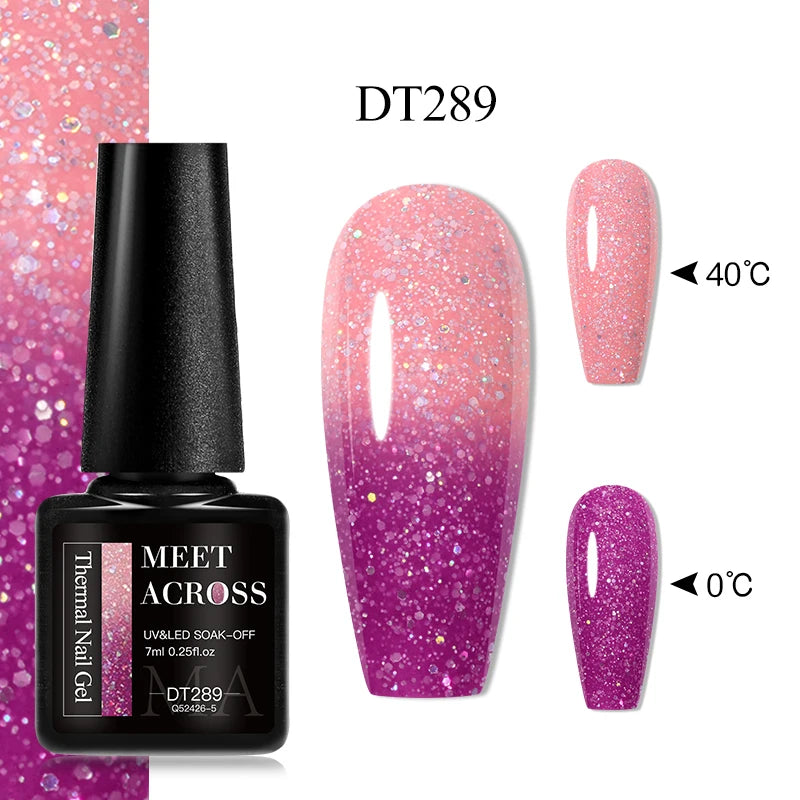 MEET ACROSS 7ml Eggshell Thermal Gel Nail Polish Temperature Changing Gradient Nail Art Varnish Winter Soak Off Gel For Nails