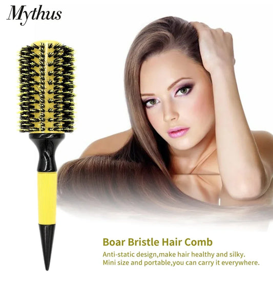Professional Round Wooden Hair Brush 6 Sizes Boar Bristle Mix Nylon Salon Women Hair Styling Tools Yellow Brazil Hair Curlerl