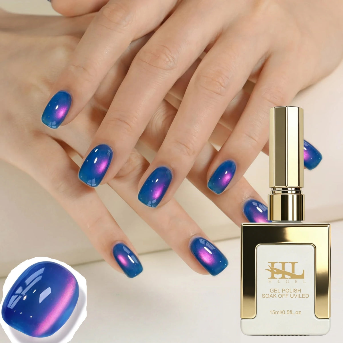 HL 15ML Jelly Glass Cat Eye Gel Polish Holographic Glitter Shimmer Translucent Sheer Color Magnetic Nail Polish for DIY at Home
