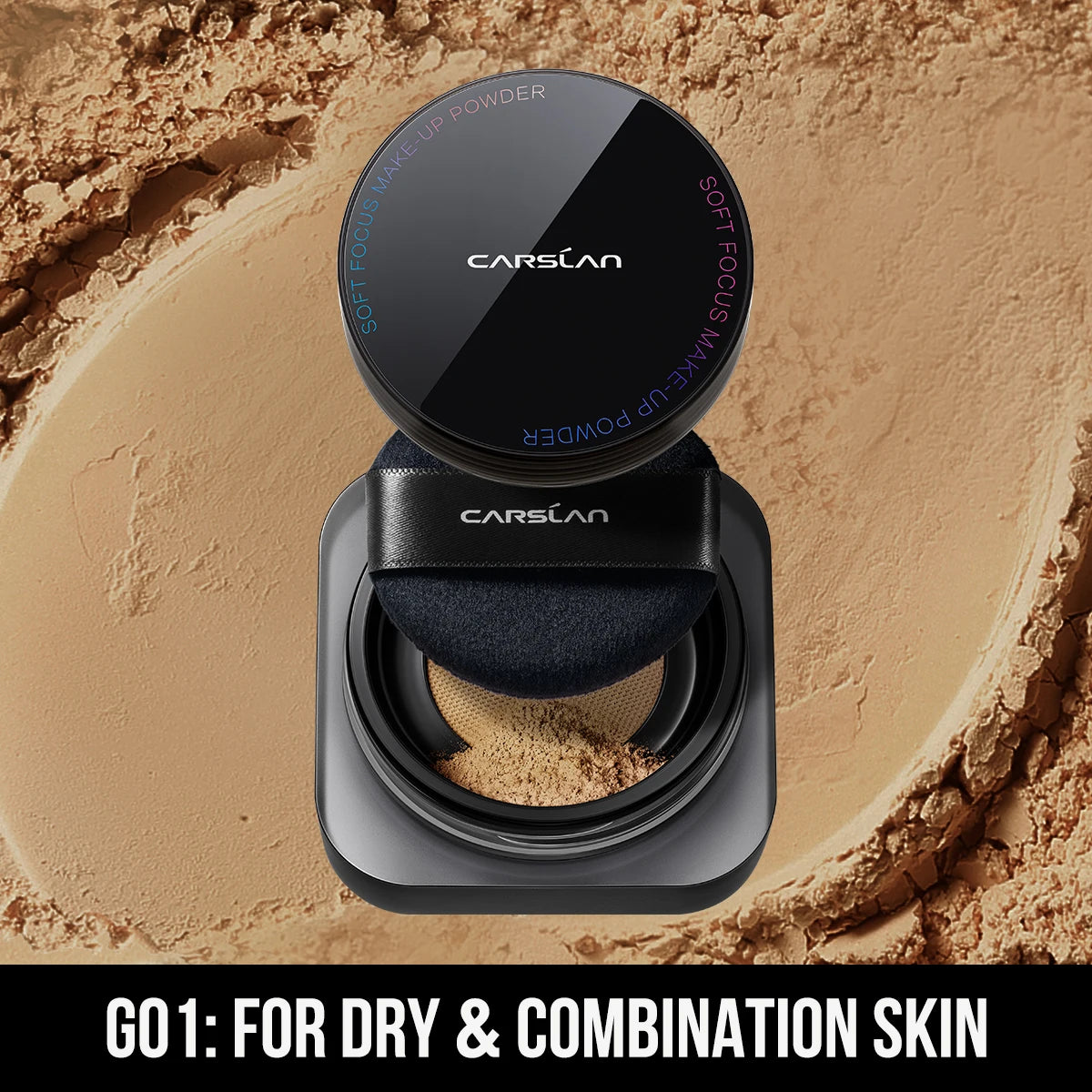 CARSLAN Black Magnetic Translucent Loose Setting Powder Makeup Waterproof Long Lasting Matte Oil Control Finishing Face Powder
