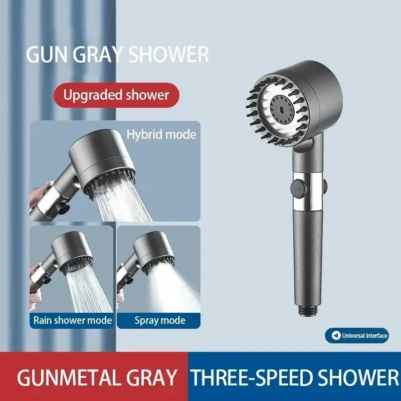 High Pressurized Filter Shower Head 3-mode Adjustable Spray with Massage Brush Rain Shower Set Changeable Filter 2025 New