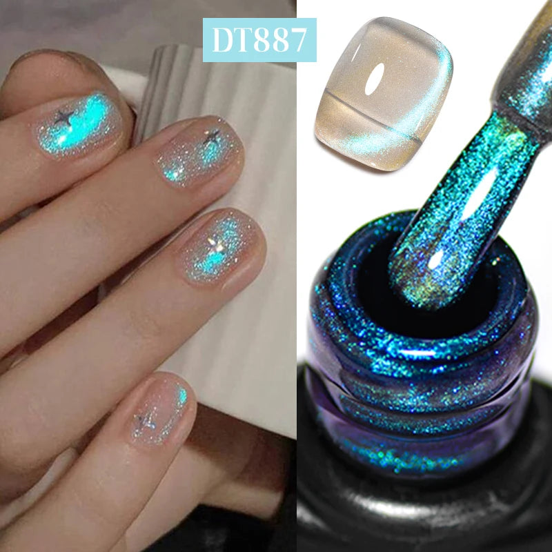 MEET ACROSS Pink Red Cat Eye Gel Nail Polish 7ml Jelly Amber Cat Magnetic Gel Nail Soak Off UV LED Semi Permanent Gel Nail Art