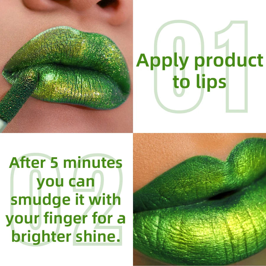 3 Colors Smoky Green Lipstick Pencil Stick Waterproof Pearlescent Metallic Glitter for Eye or Lip Makeup Tool Gifts Cosmetic