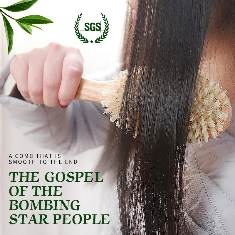 BOOMSLIFE Soft Boar Bristle Hair Brush Women Custom Scalp Massage Detangle HairbrushOak Wood Comb for Hair  Barber Accessories