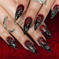 24pcs Glitter Pink Sequins Fake Nails 2025 Halloween Scary Skull Love Print False Nails Wearable European Ballet Press on Nails