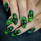 24pcs Halloween Blood French Fake Nail Tips Sweet Cool Bat Skeleton Pattern Round Almond Press on Nails Spider Web False Nail