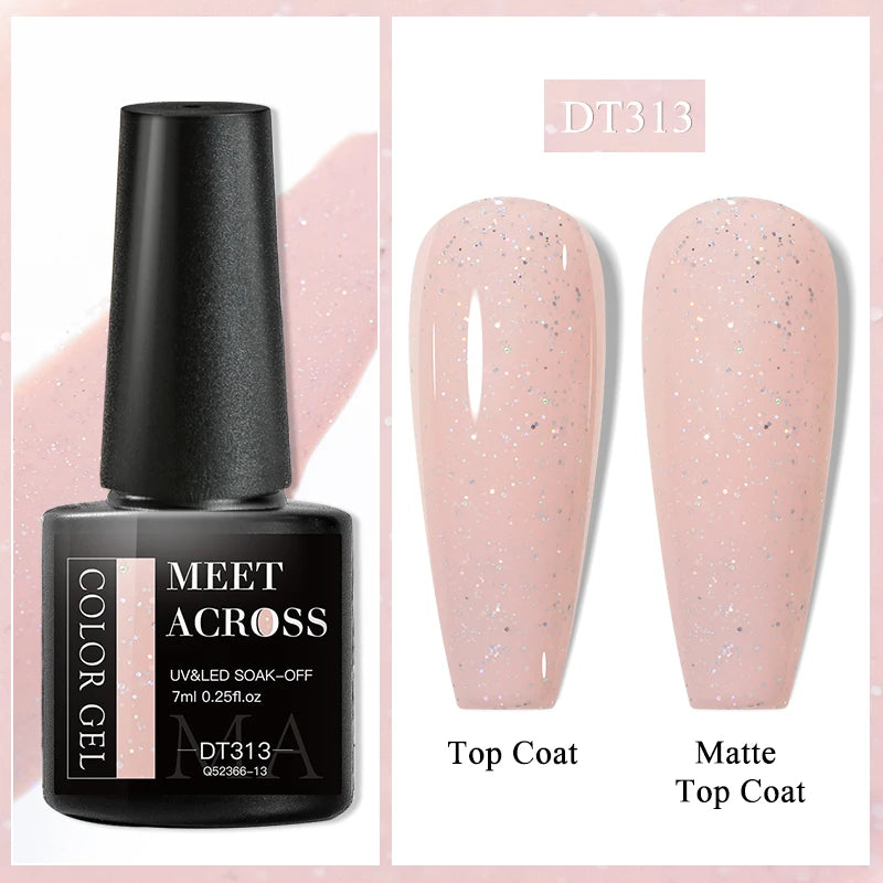 MEET ACROSS 7ml Black White Red Gel Nail Polish Glitter Semi Permanent Nail Supplies Gel Vernis for All-Season Nails Design