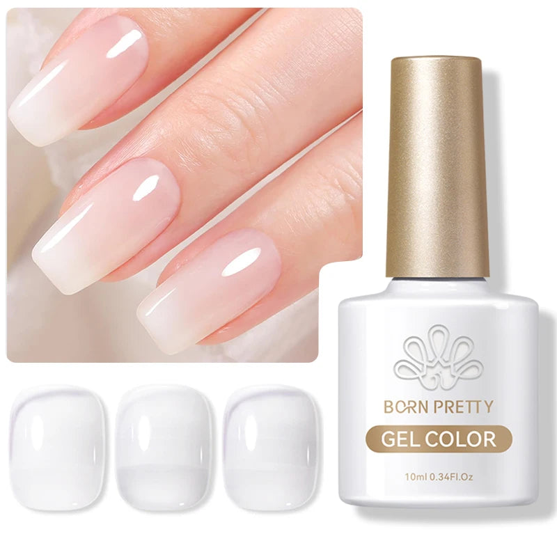 BORN PRETTY Milky White Jelly Nude Gel Nail Polish 10ml White Translucent Soak Off Gel Vernis Semi Permanent Need UV Light Cure