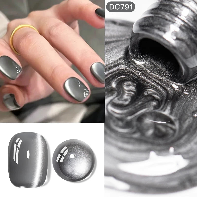 7ml Sparkling Glass Bead Cat Magnetic Gel Nail Polish Flash Black Spar Red Color Semi Permanent Soak Off UV Summer Gel Varnish