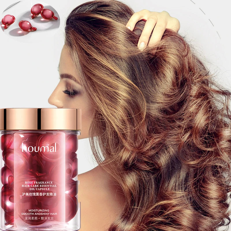 Rose Essential Oil Capsules Supple Dry Hair Keratin Plant Complex Oil Dry Damaged Hair Repair Female Hair Care Products
