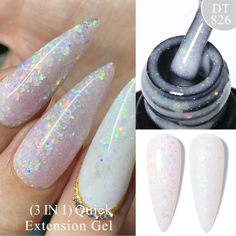 MEET ACROSS 7ml Rubber Base Gel Glitter Nude Pink White 2 In 1 Gel Nail Polish Nail Art Varnish For Nails Winter Autumn Manicure