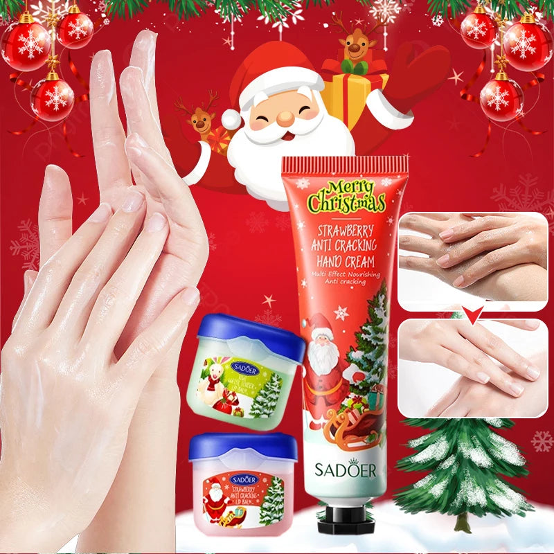 Christmas Hand Cream and Lip Balm Set, 4 hand creams and 4 lip balms, nourishing lip mask, moisturizing formula, gentle care