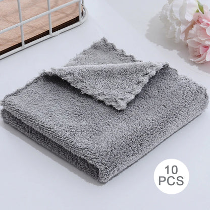 10Pcs Coral Velvet Quick Drying Microfiber Towels Cleaning Wipes Face Towels Square Washcloth Soft Absorbent Towel
