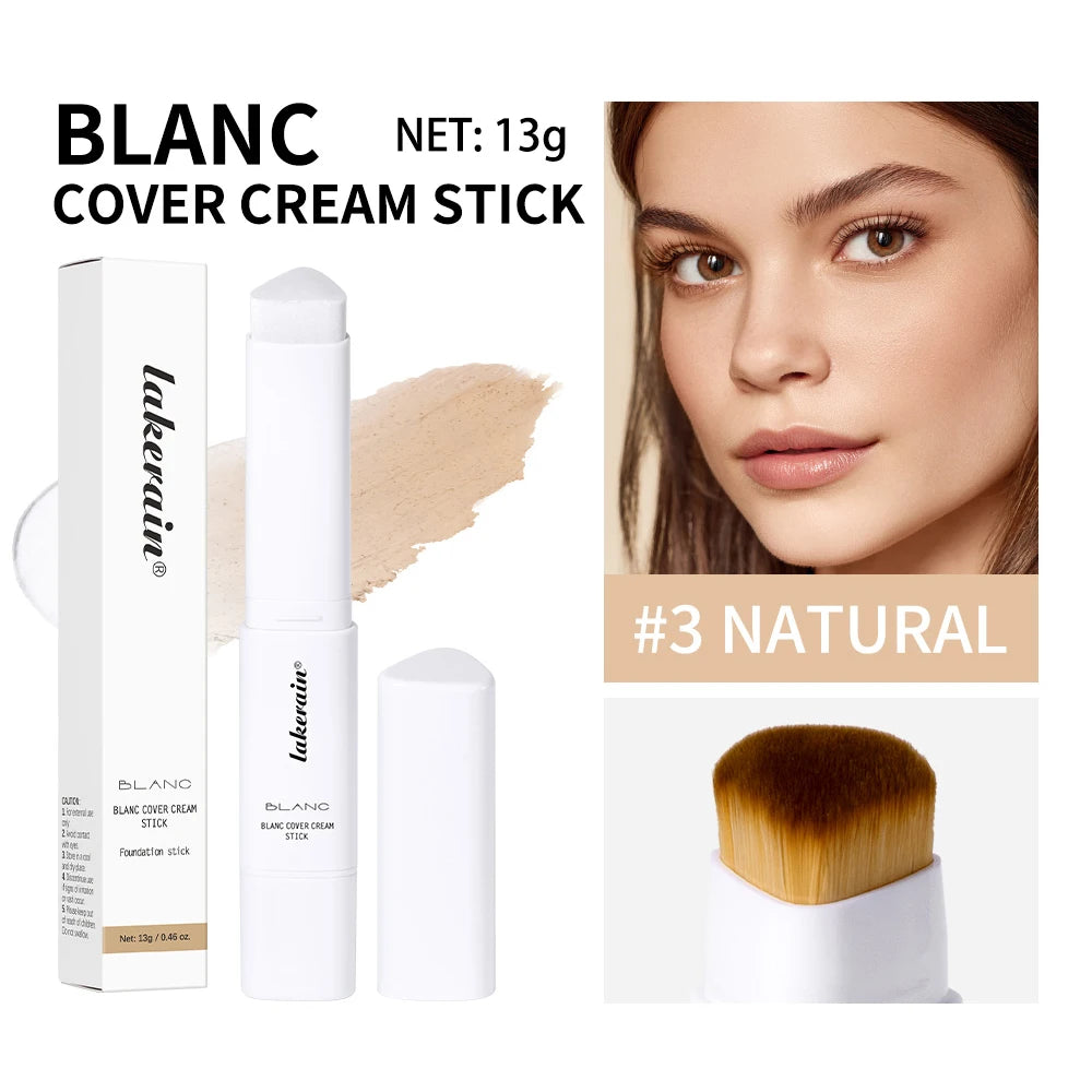 Lakerain Color Changing Foundation Stick Full Coverage Matte Finish Dual-Ended Brush & Stick Waterproof Smooth Foundation Makeup