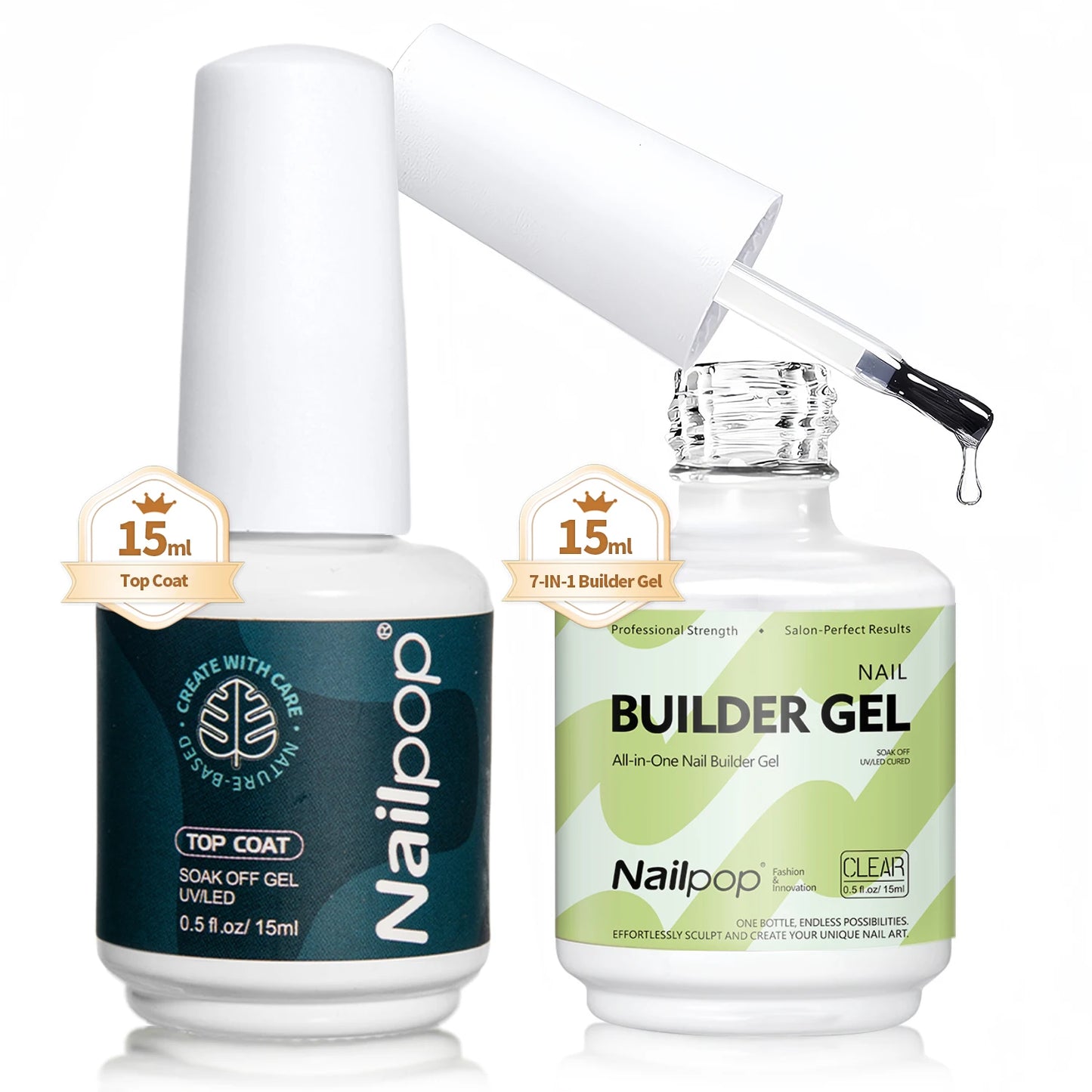 Nailpop Builder Nail Gel with Top Coat Set for French Tips Protecting Nail Apex Building Extension Shine Finish and Long Lasting