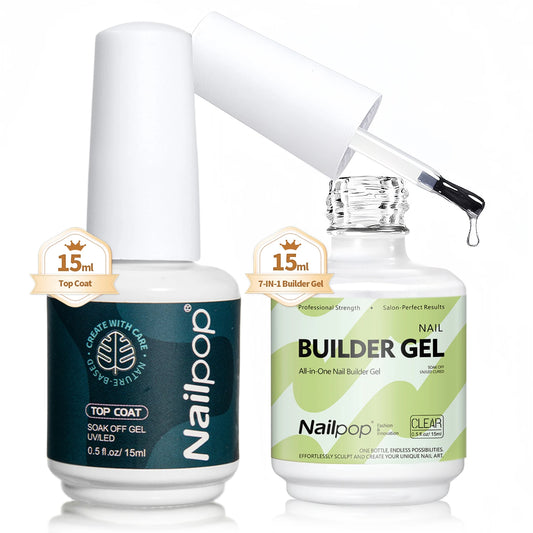 Nailpop Builder Nail Gel with Top Coat Set for French Tips Protecting Nail Apex Building Extension Shine Finish and Long Lasting