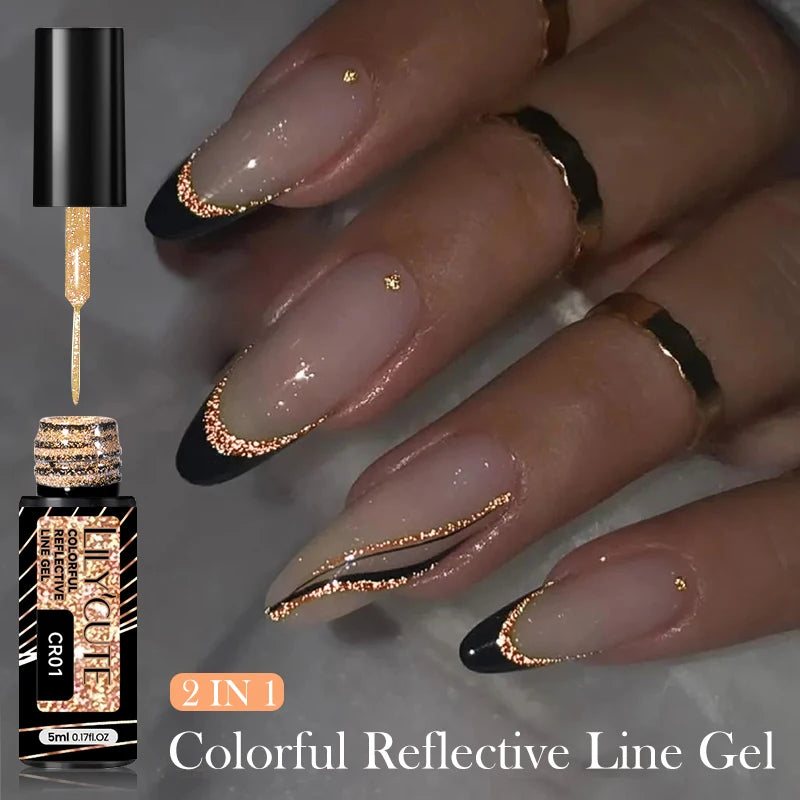 LILYCUTE 5ml Line Art Gel Nail Polish Gold Silver DIY Drawing Gel Reflective Glitter Design Semi Permanent Painting Gel Varnish