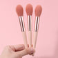 3 pieces of soft fiber makeup brushes: blush brush, powder brush, contour brush and contouring brush, all for makeup application